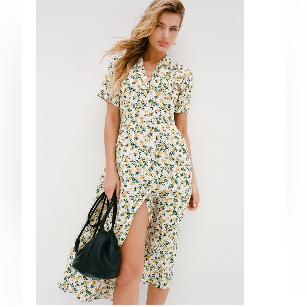 Mila Midi Shirt Dress in Ivory Yellow